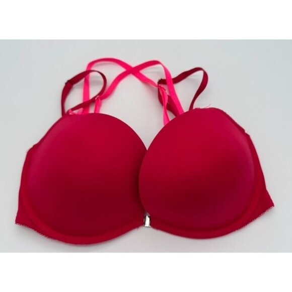 Victorias Secret Dream Angels Padded Demi Bra 34DD Cherry Red Strappy Underwire - Picture 1 of 6